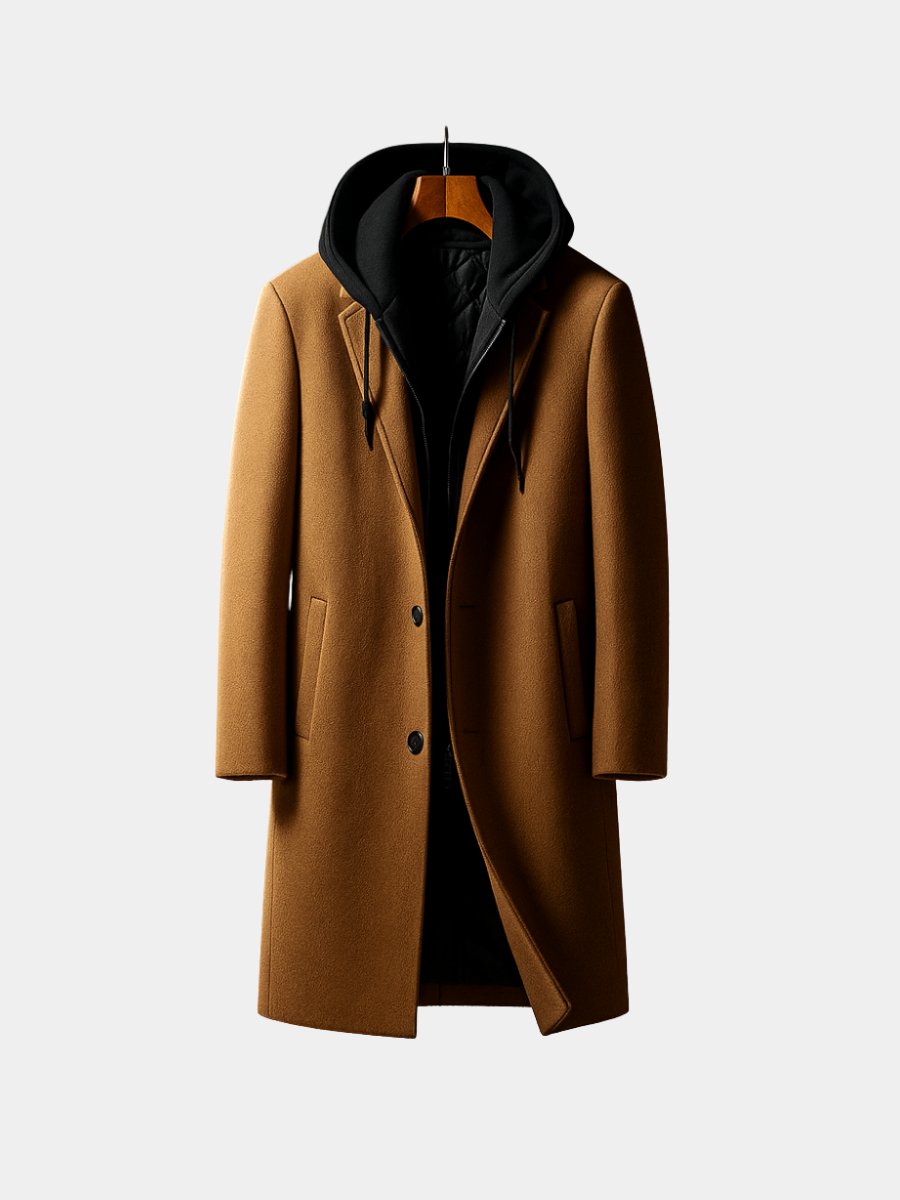 Men's Wool Blend Hooded Overcoat