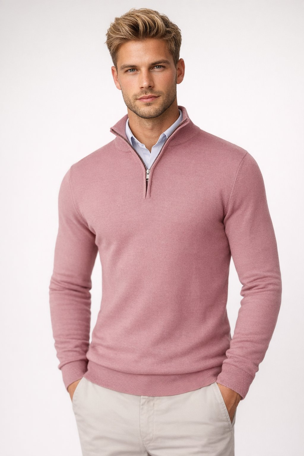 Men's Slim Quarter-Zip Jumper - Pink