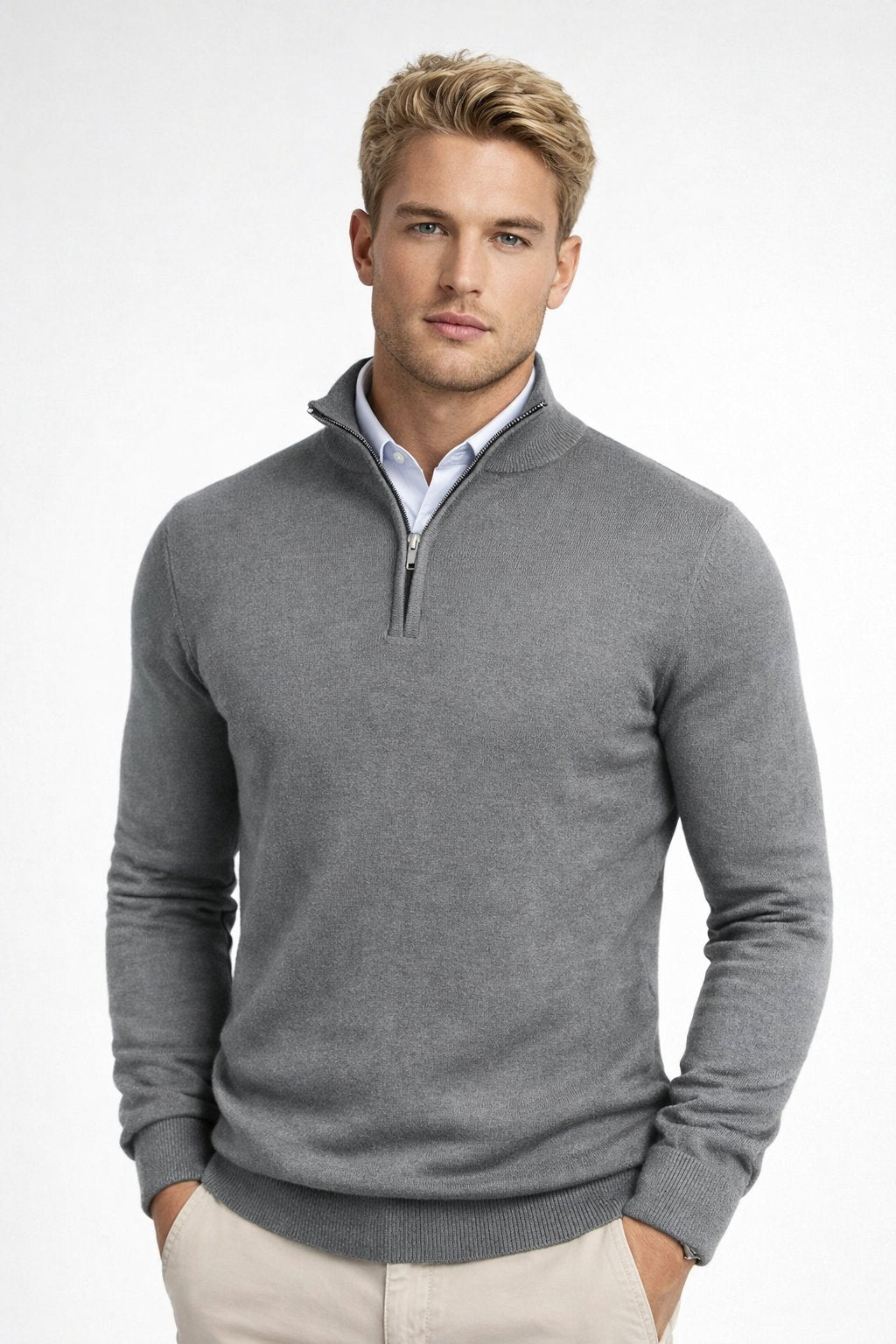 Men's Slim Quarter-Zip Jumper - Gray