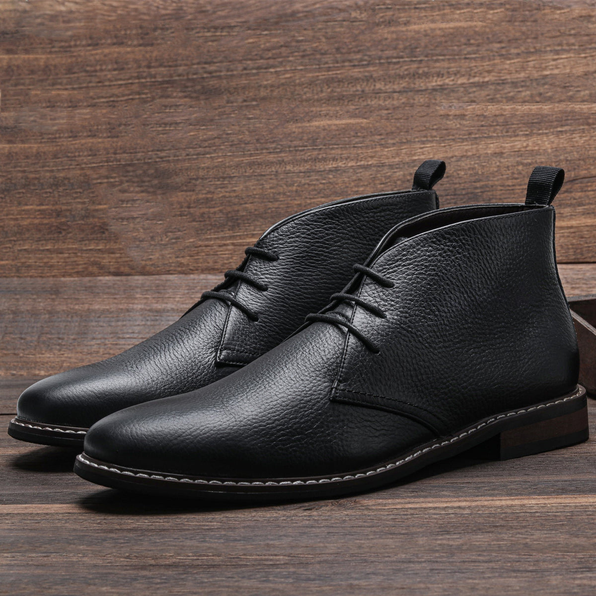 Men's Faux Leather Chukka Boots - Black