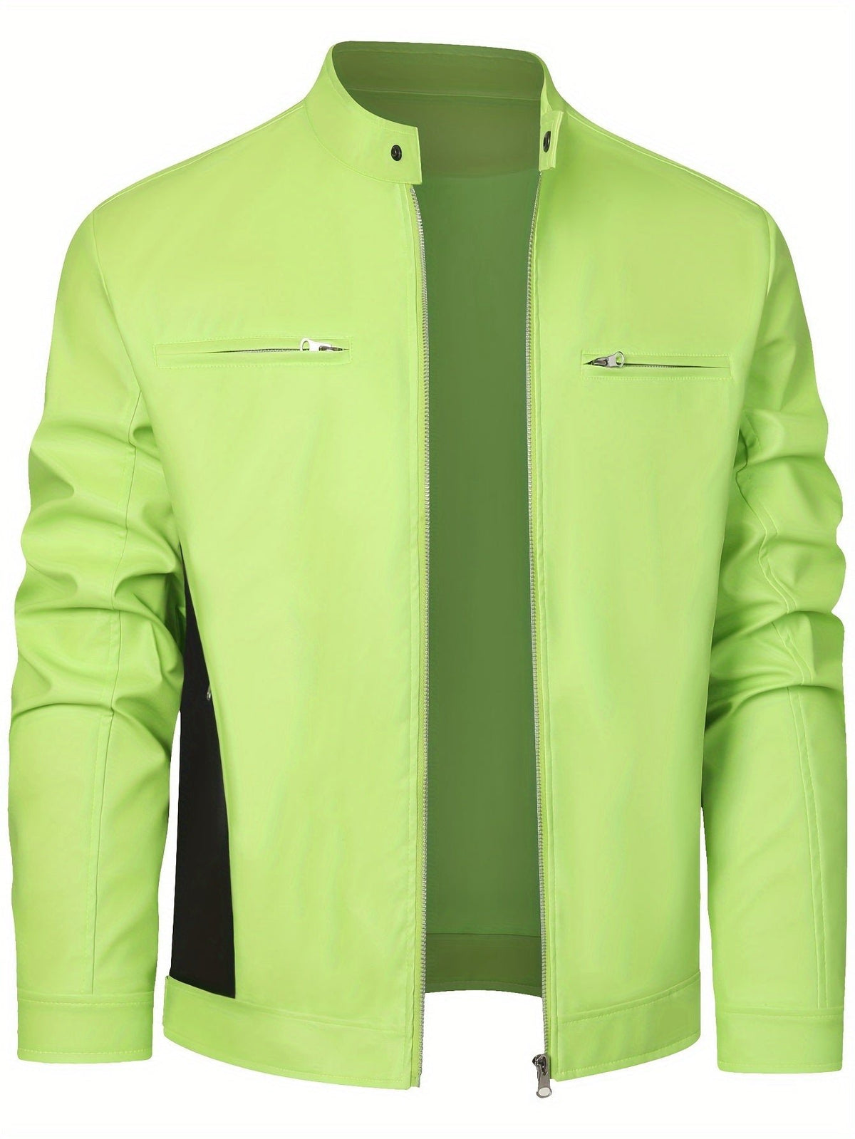 Men's Faux Leather Moto Jacket - Grass Green