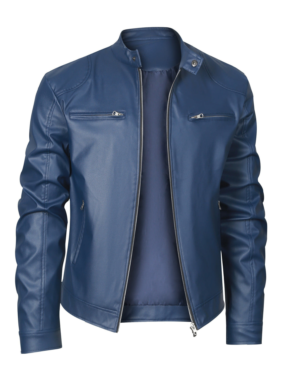 Men's Faux Leather Moto Jacket - Blue
