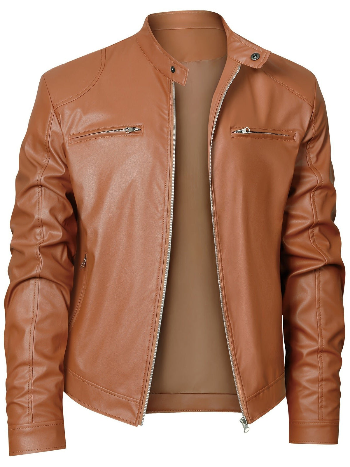 Men's Faux Leather Moto Jacket - Coffee Brown