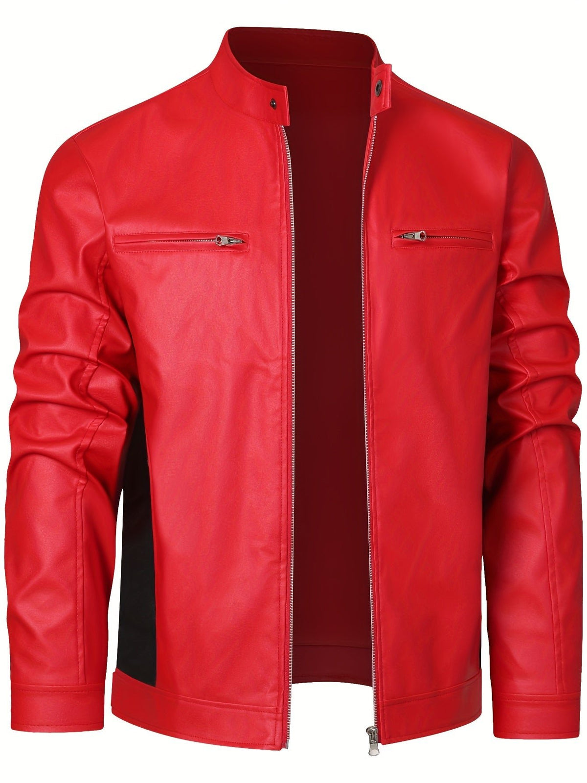 Men's Faux Leather Moto Jacket - Scarlet Red