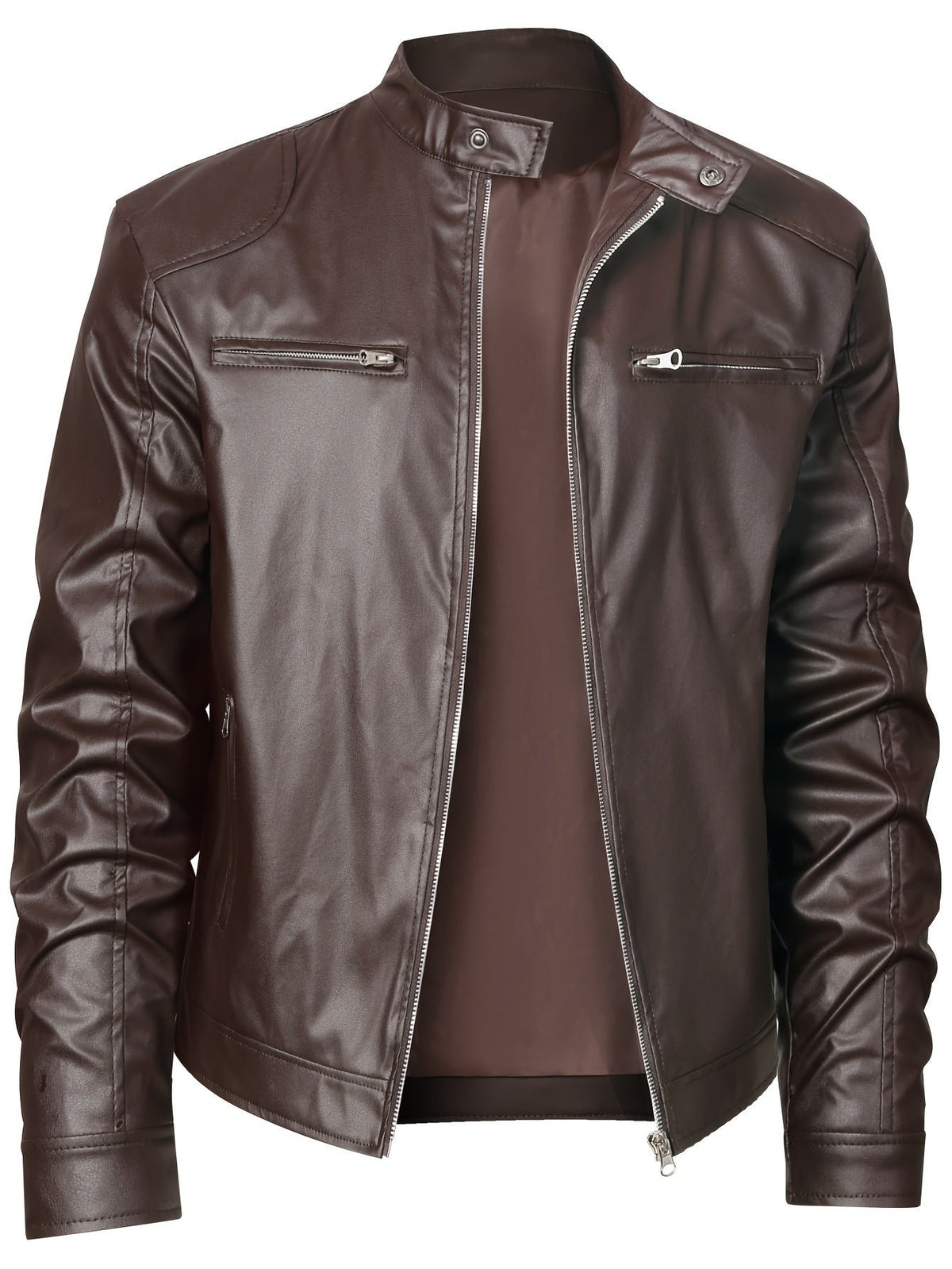 Men's Faux Leather Moto Jacket - Khaki