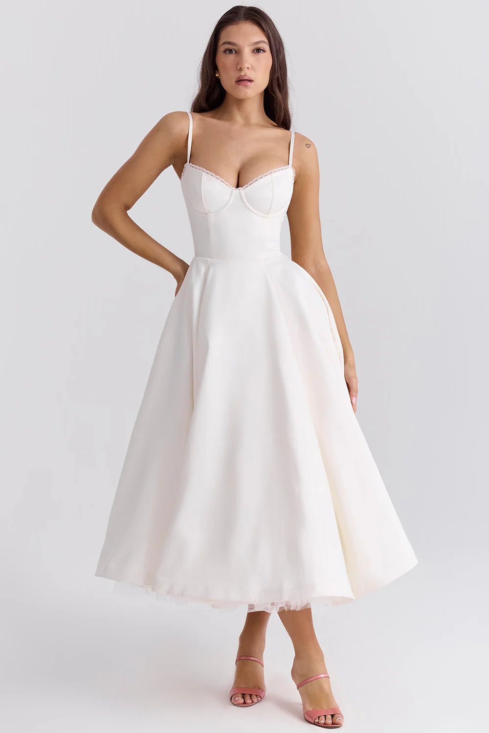 Women's Cocktail Satin Midi Dress - White