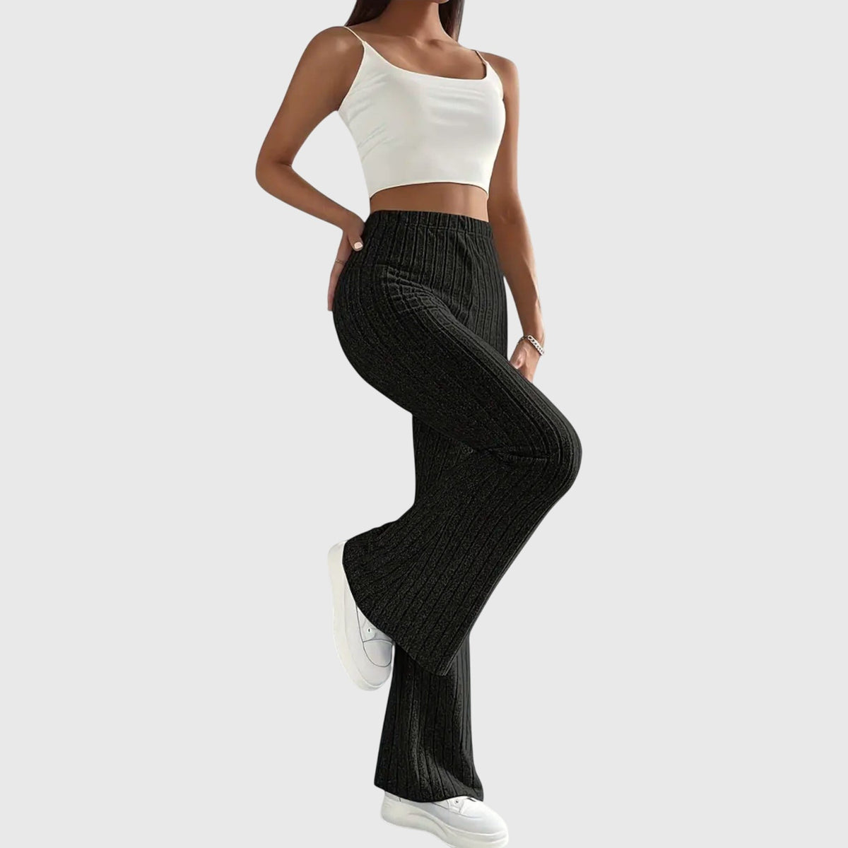 Women's Ribbed Knit Flared Trousers