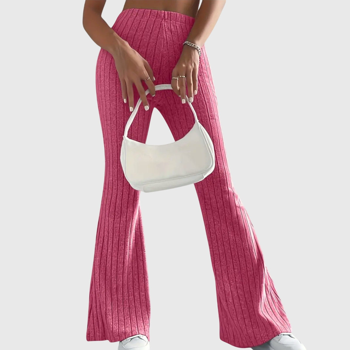 Women's Ribbed Knit Flared Trousers