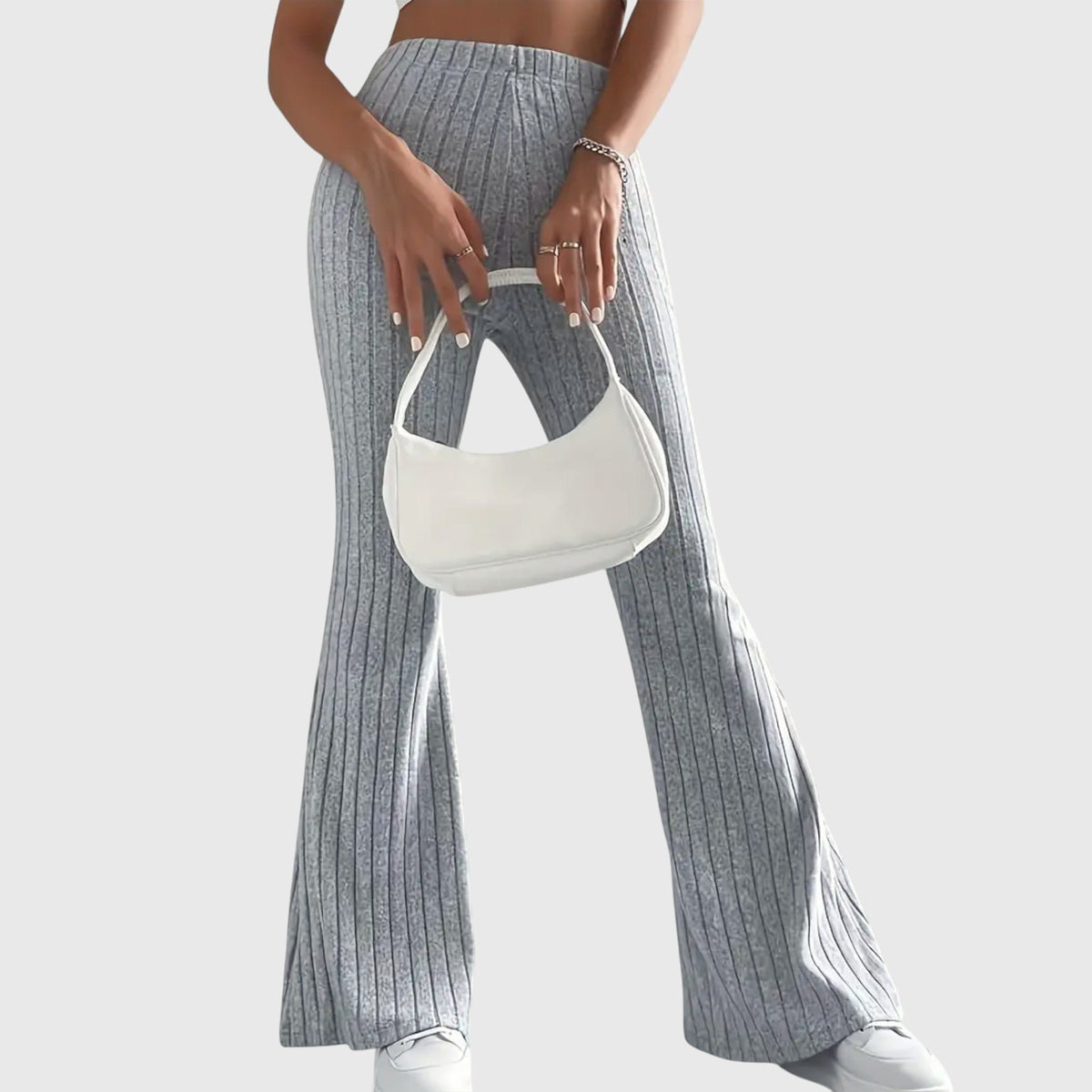 Women's Ribbed Knit Flared Trousers