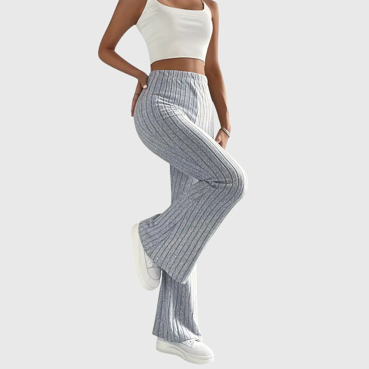 Women's Ribbed Knit Flared Trousers