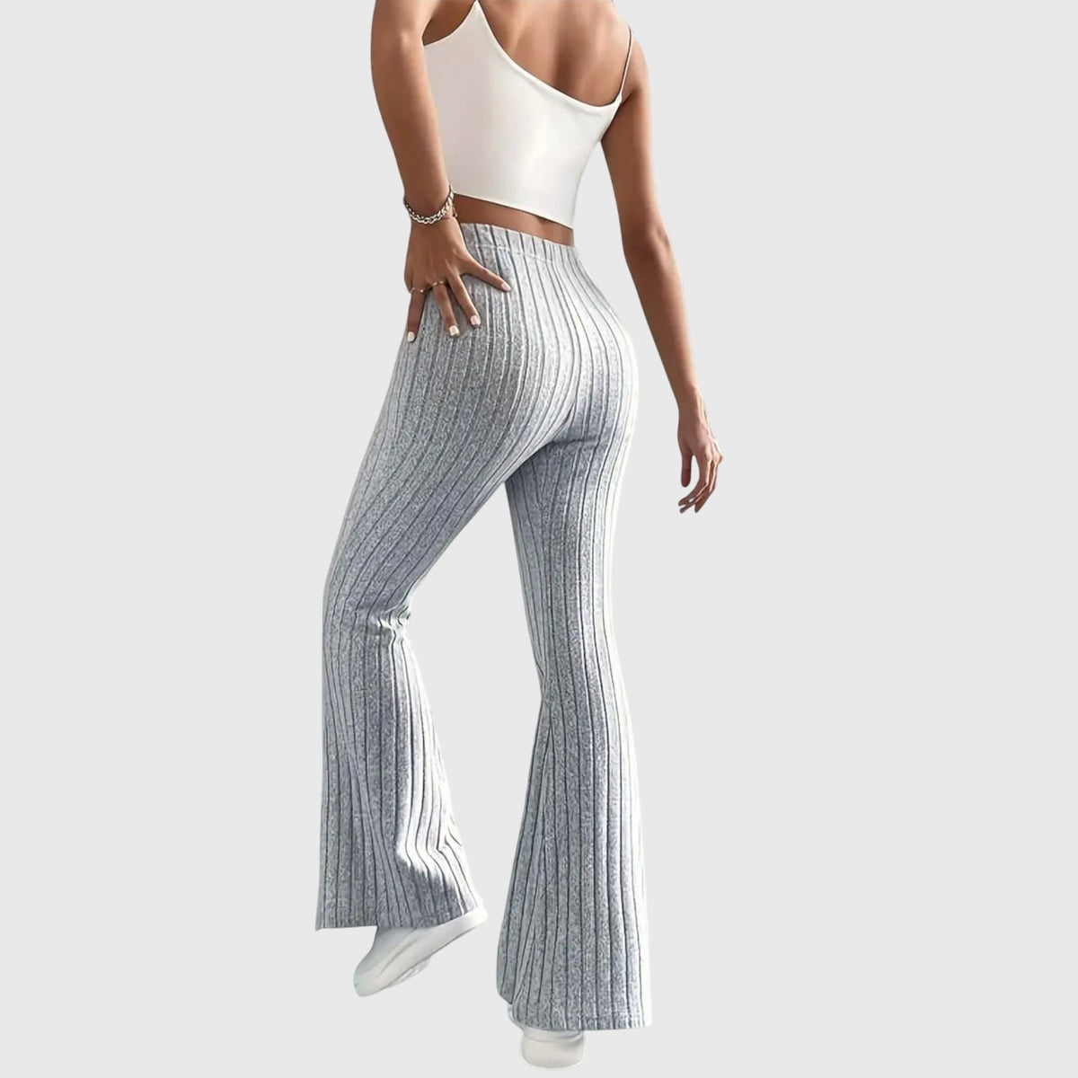 Women's Ribbed Knit Flared Trousers