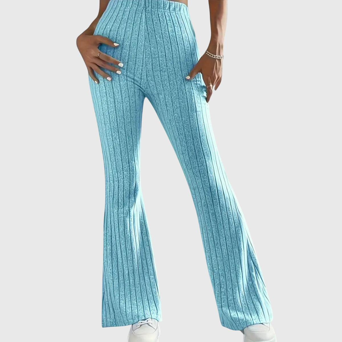 Women's Ribbed Knit Flared Trousers - Blue