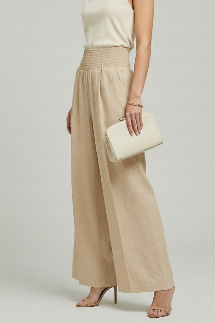 Women's High-Waisted Linen Wide-Leg Trousers