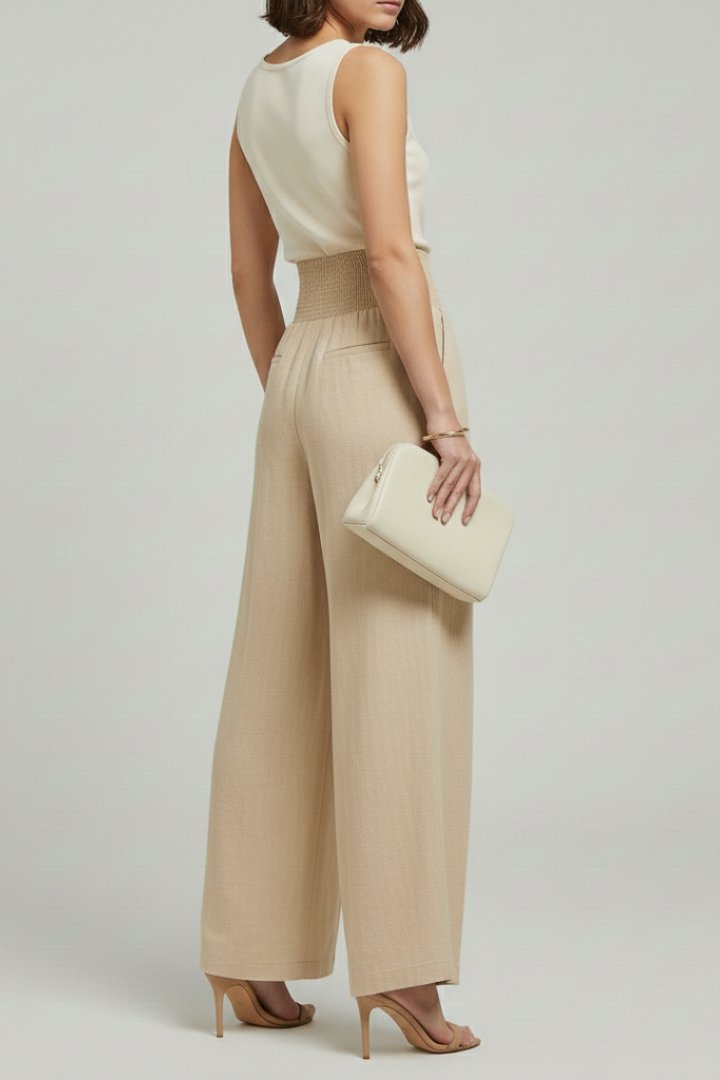 Women's High-Waisted Linen Wide-Leg Trousers