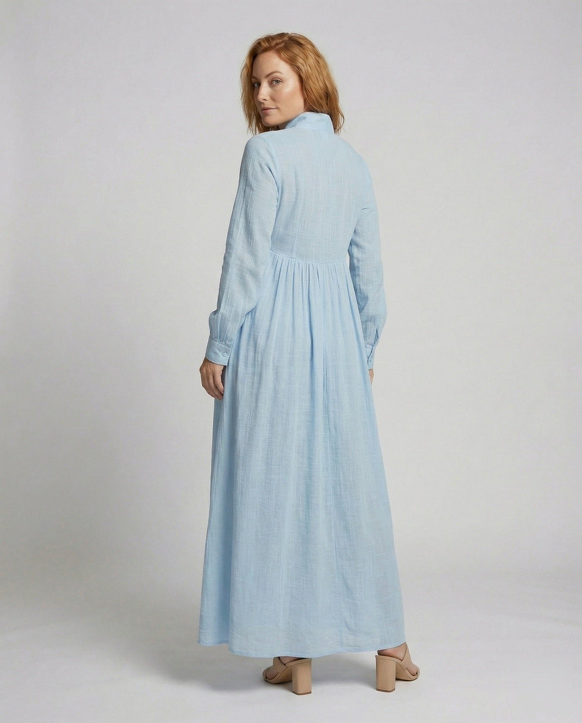 Women's Long Sleeve Button-Front Maxi Shirt Dress
