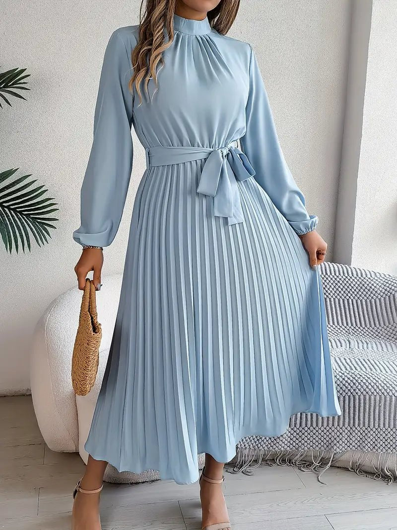 Women's Pleated Satin Midi Dress - Light Blue