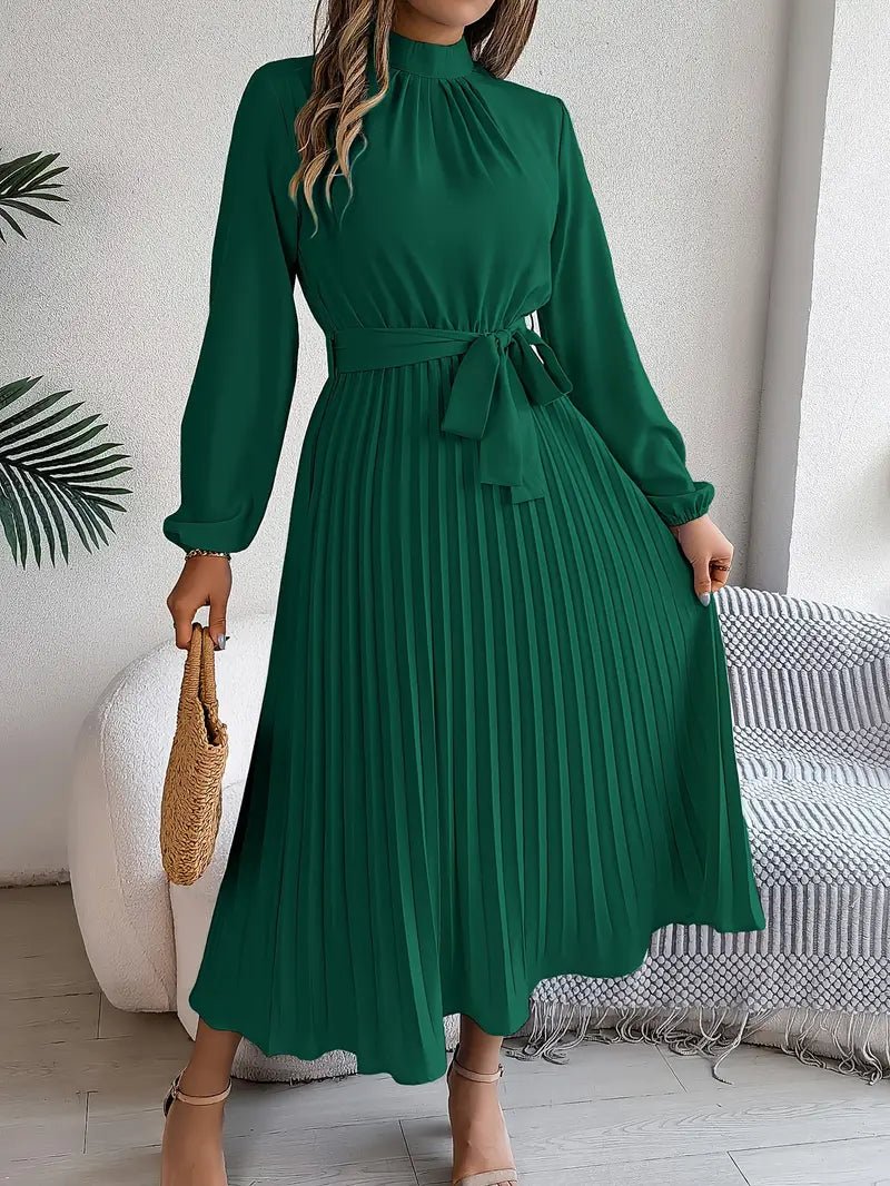 Women's Pleated Satin Midi Dress - Green