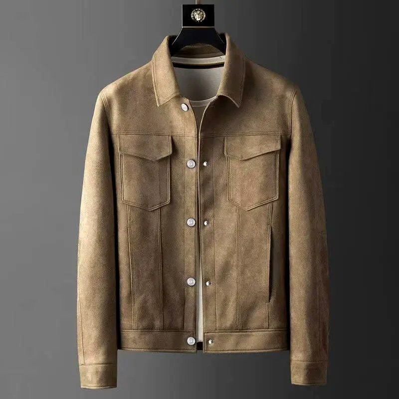 Men's Suede Trucker Jacket - Brown