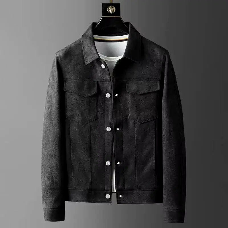 Men's Suede Trucker Jacket - Black
