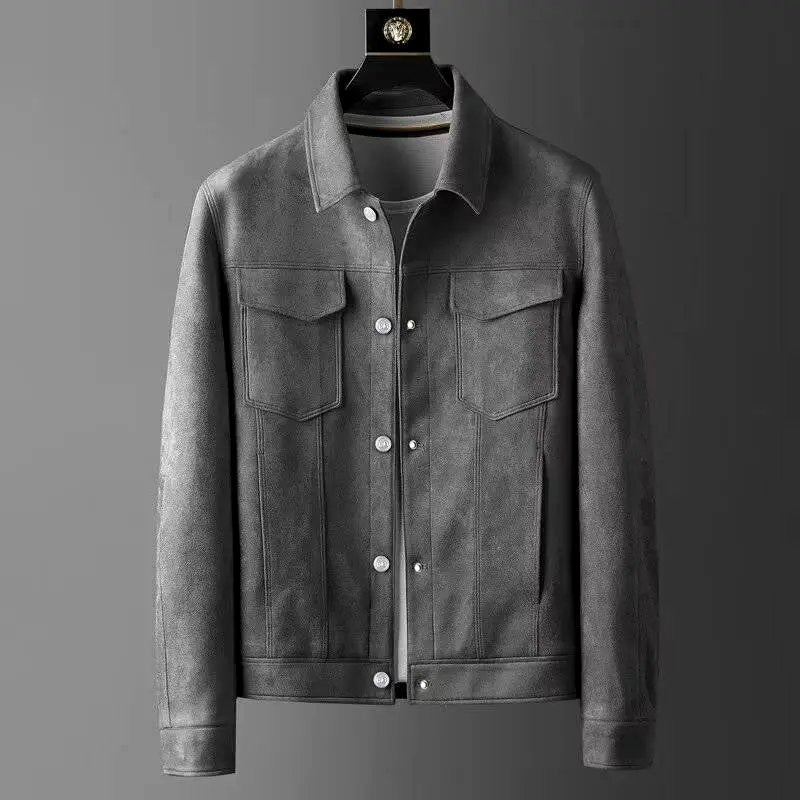 Men's Suede Trucker Jacket - Grey