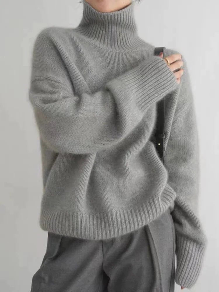 Women's Oversized Roll Neck Jumper - Grey