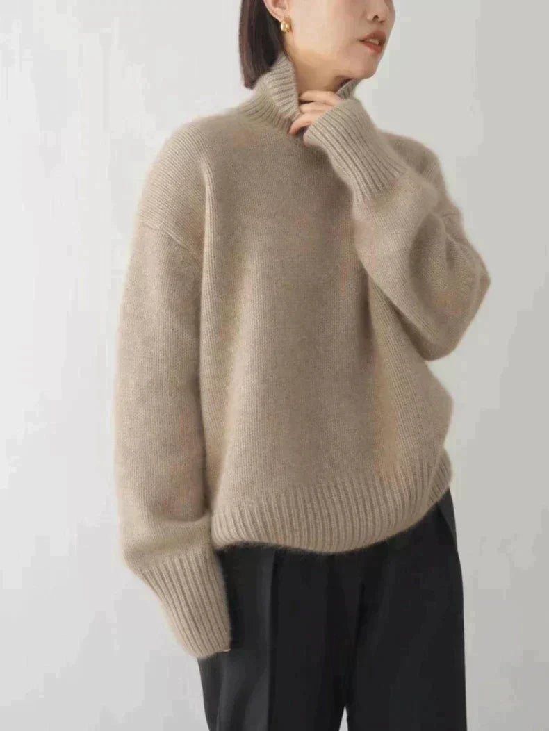Women's Oversized Roll Neck Jumper - Khaki