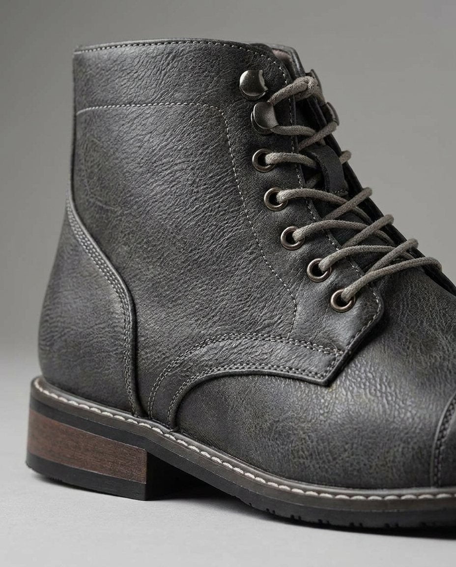 Men's Faux Leather Cap-Toe Boots