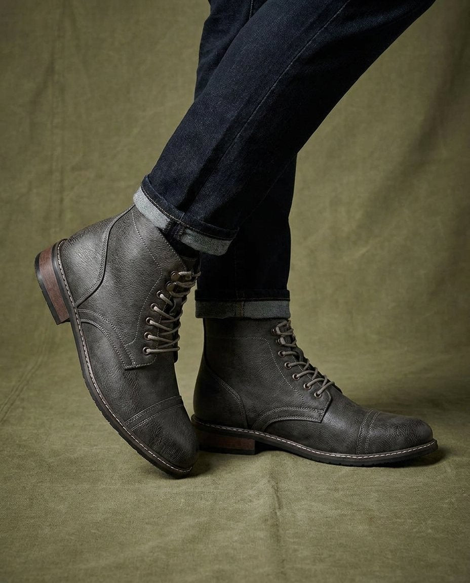 Men's Faux Leather Cap-Toe Boots