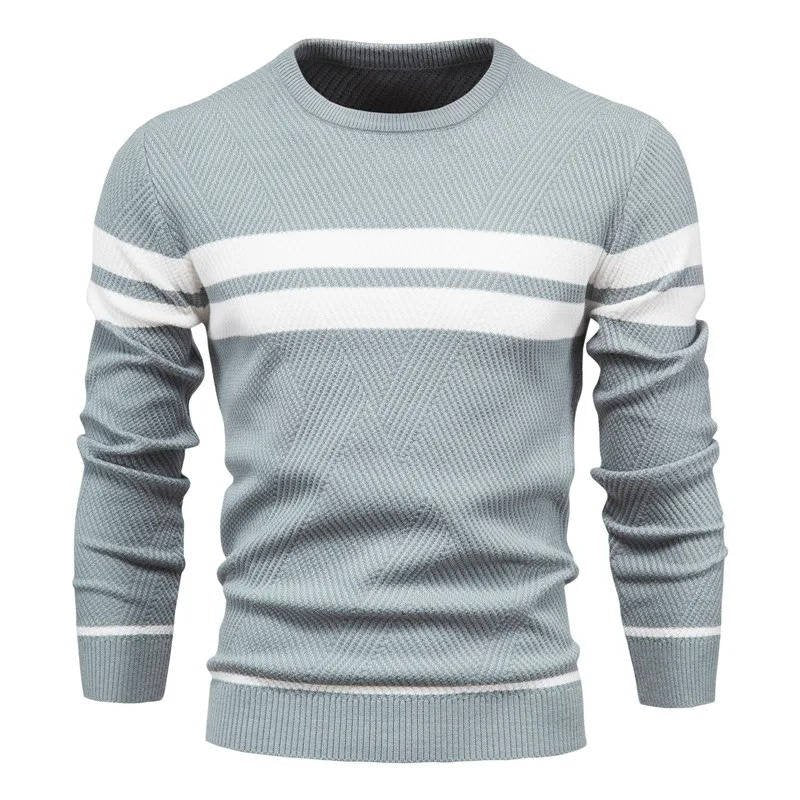 Men's Striped Crew Neck Jumper - Blue