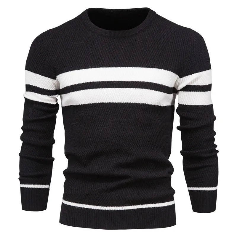 Men's Striped Crew Neck Jumper - Black