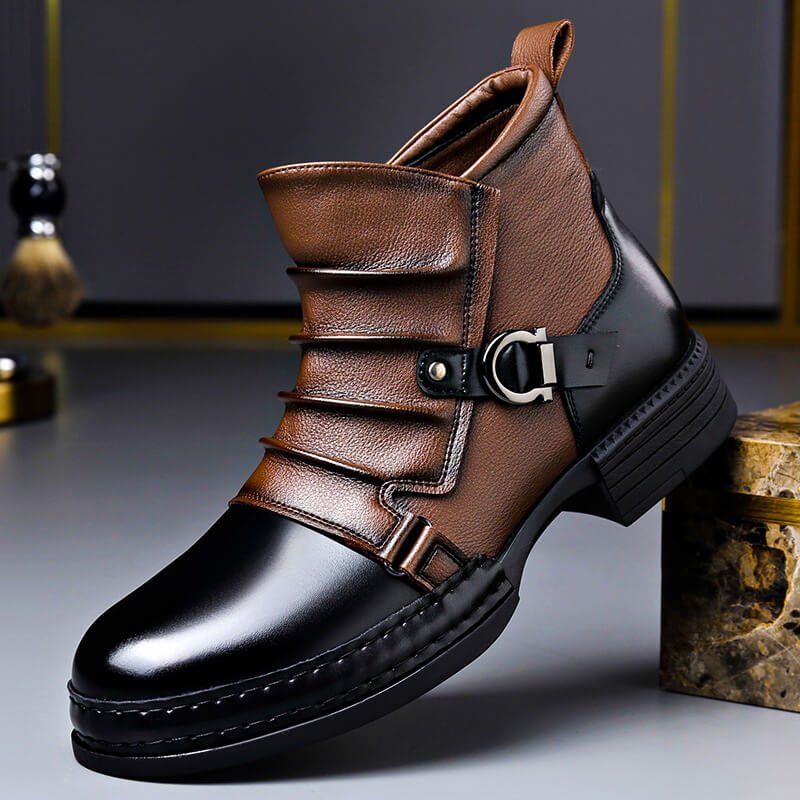 Men's Two-Tone Leather Ankle Boots - Oak Brown