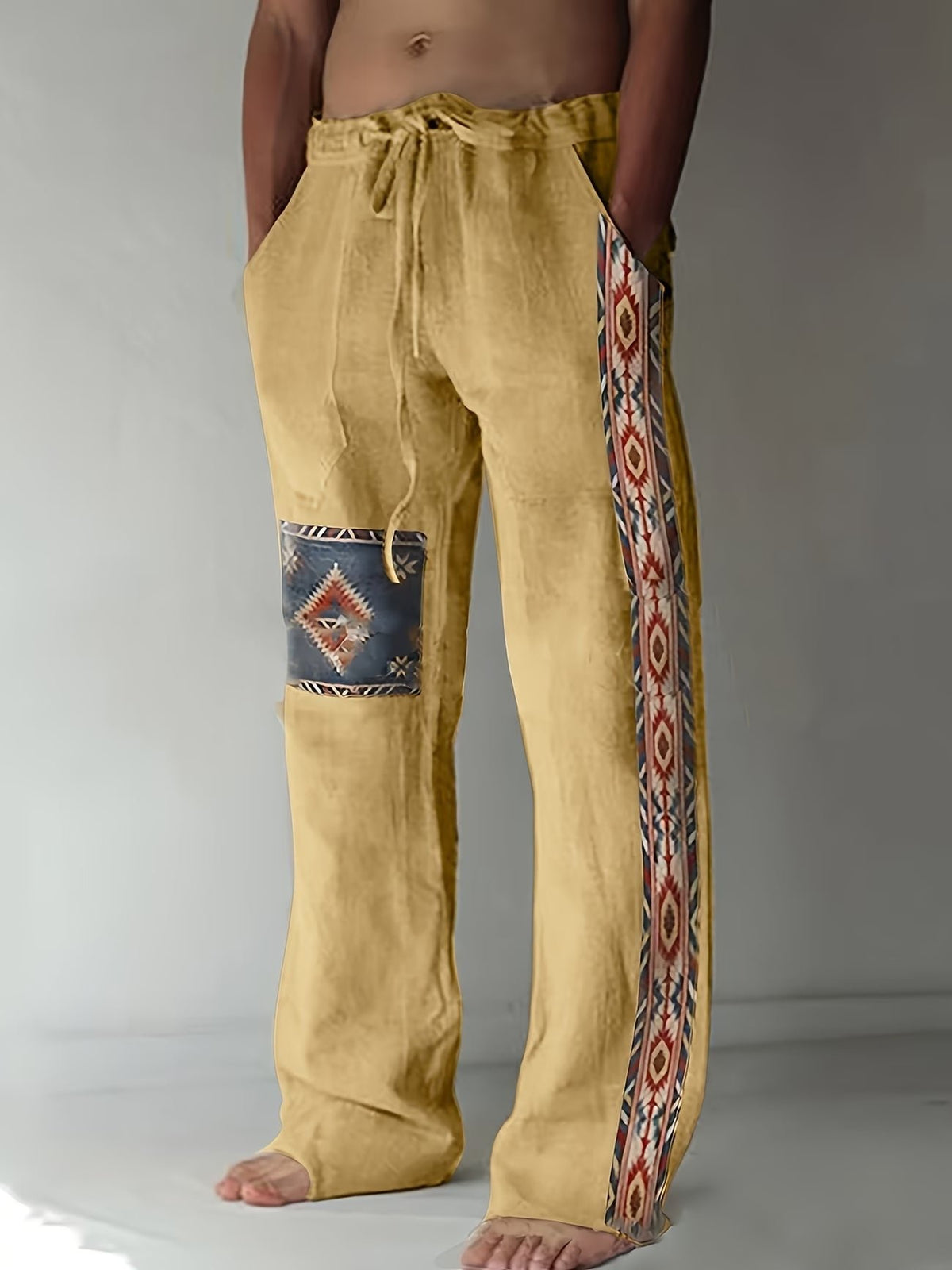 Men's Wide-Leg Drawstring Trousers - Khaki