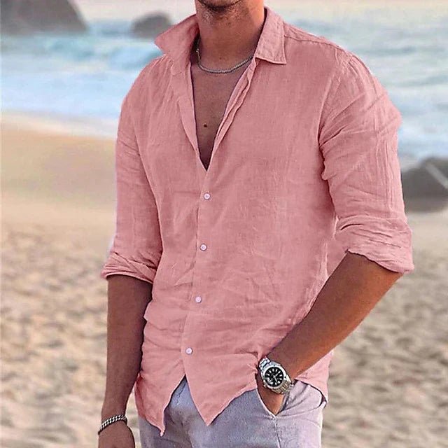 Men's Long Sleeve Beach Shirt - Pink