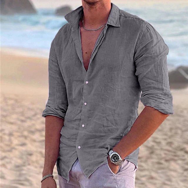 Men's Long Sleeve Beach Shirt - Grey