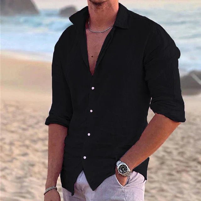 Men's Long Sleeve Beach Shirt - Black