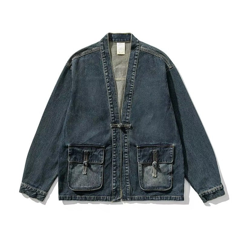 Men's Oversized Denim Kimono Jacket - Dark Blue