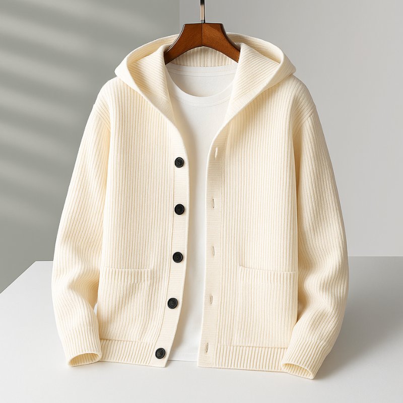 Men's Hooded Knit Cardigan - Cream
