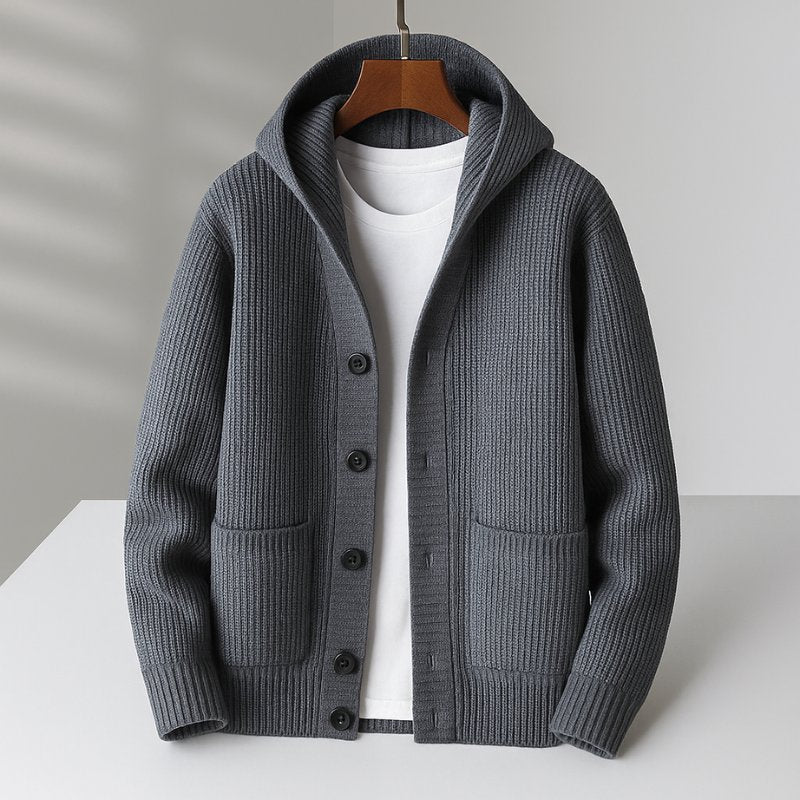 Men's Hooded Knit Cardigan - Gray