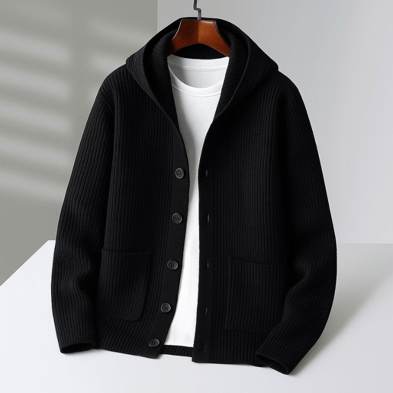Men's Hooded Knit Cardigan - Black