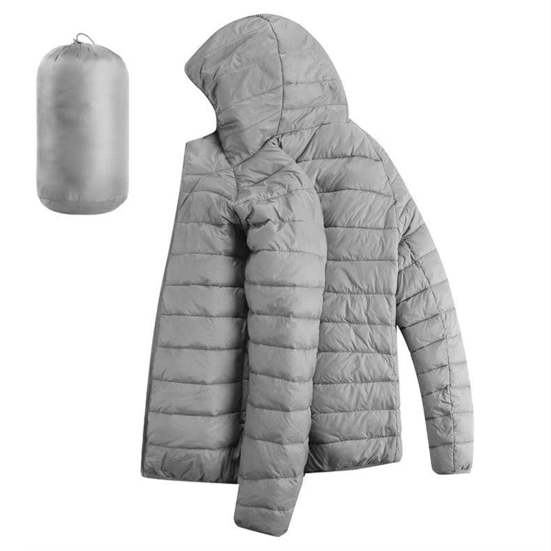 Men's Hooded Puffer Jacket - Gray hooded