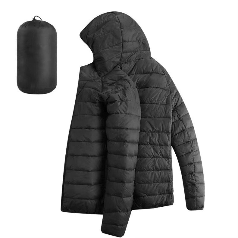 Men's Hooded Puffer Jacket - Black hooded