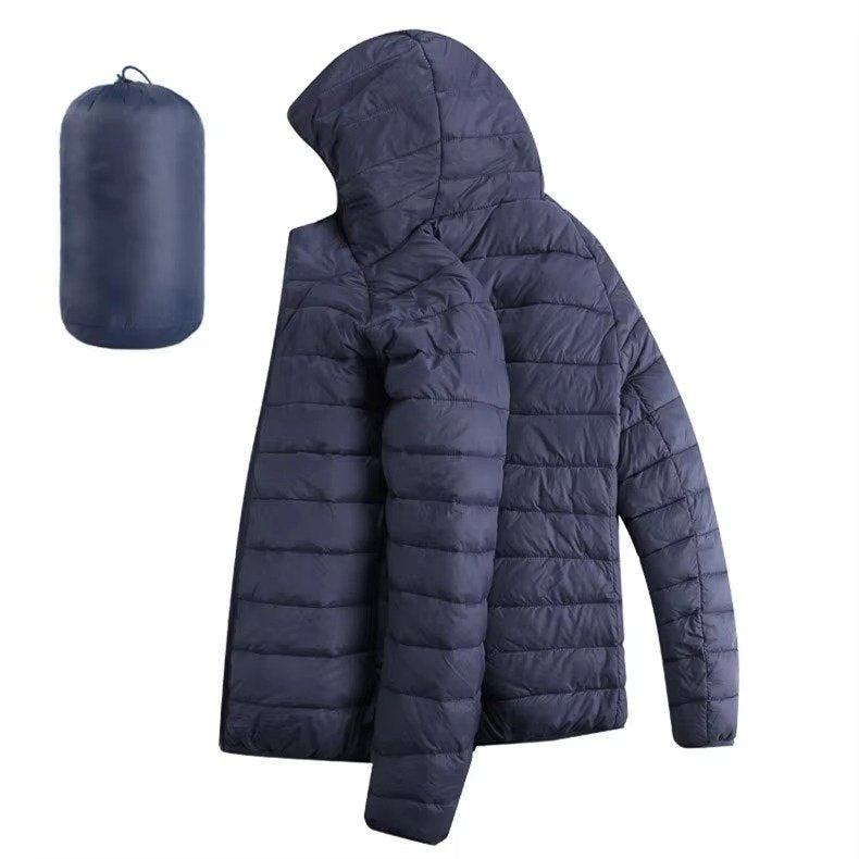 Men's Hooded Puffer Jacket - Navy hooded