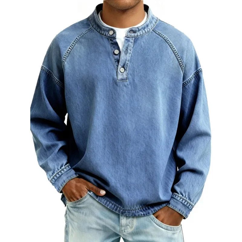 Men's Oversized Denim Henley - Sky Blue