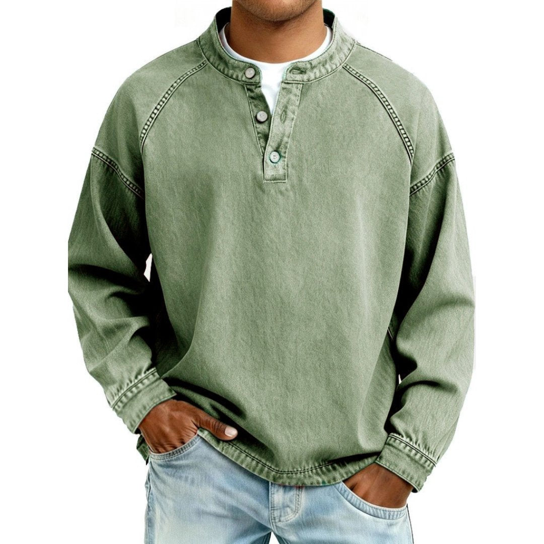 Men's Oversized Denim Henley - Green