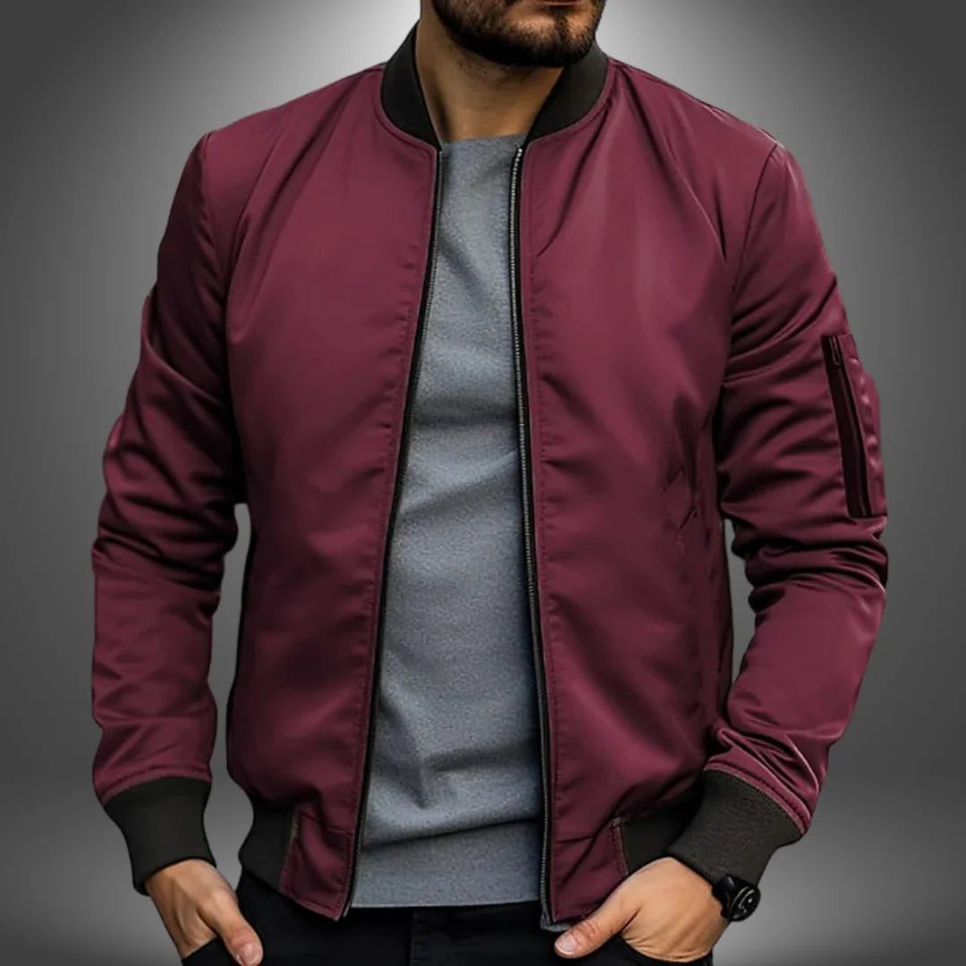 Men's Slim Fit Bomber Jacket - Red