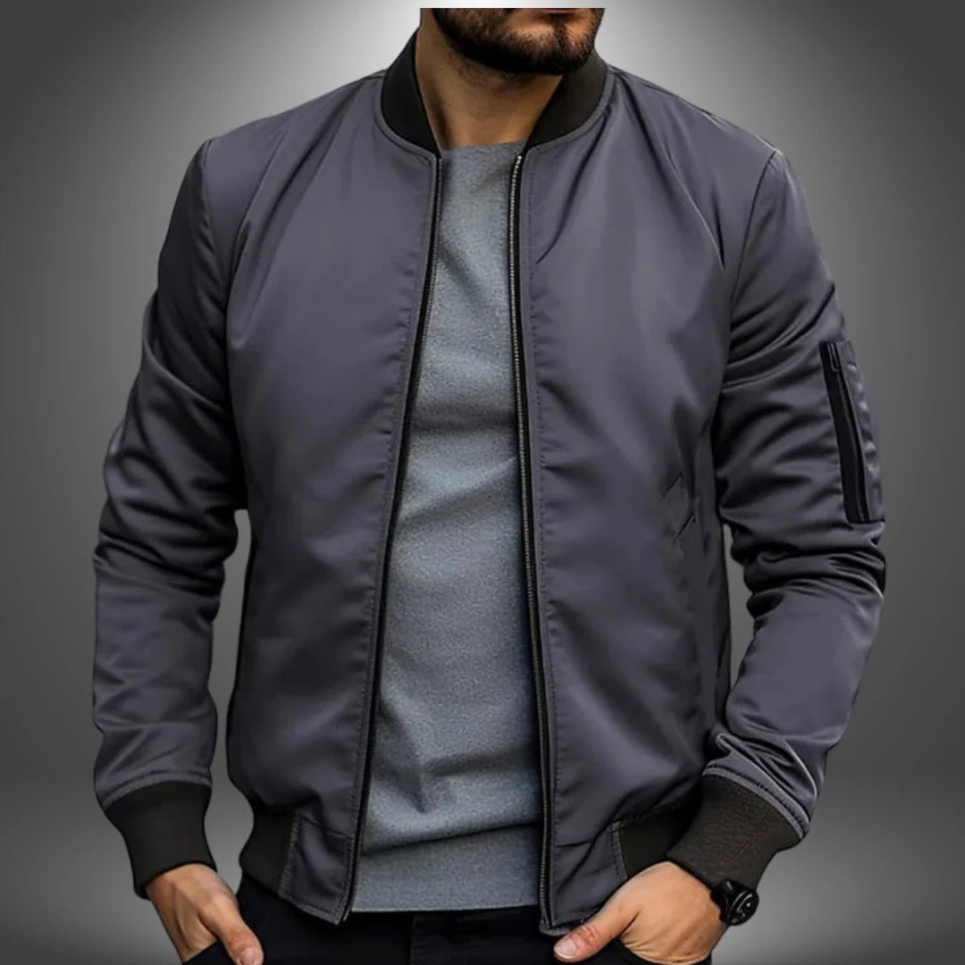 Men's Slim Fit Bomber Jacket - Dark Gray