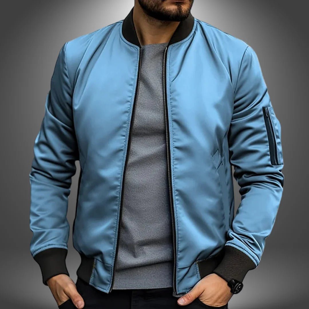 Men's Slim Fit Bomber Jacket - Light Blue