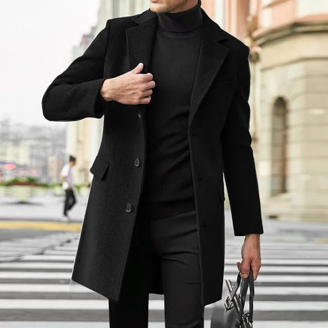 Men's Slim Wool Overcoat - Black