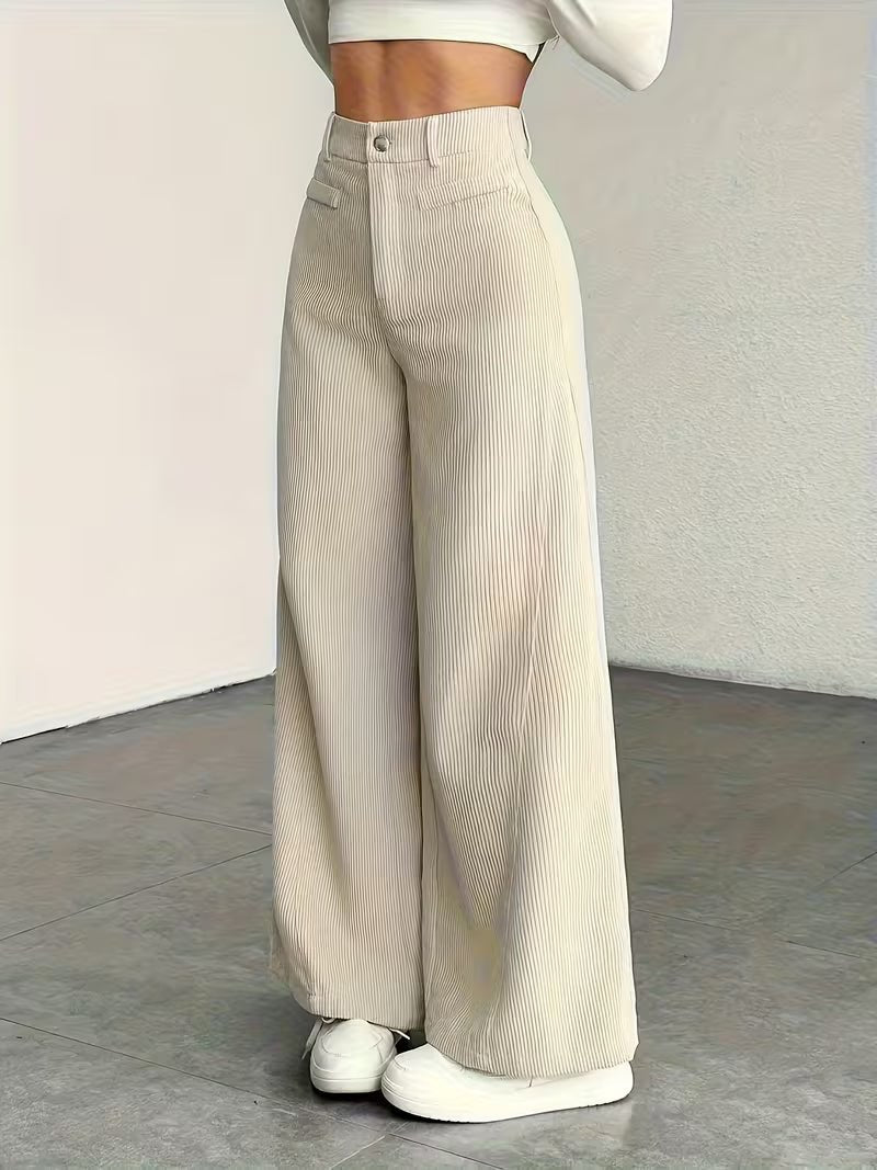 Women's Corduroy Wide-Leg Trousers - Beige