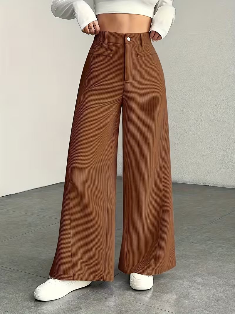 Women's Corduroy Wide-Leg Trousers - Brown